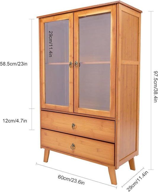 Gdrasuya10 Bamboo Kitchen Pantry Buffet Storage Sideboard, Pantry Sideboard Cabinet with 2 Drawers Kitchen Cupboard Buffet Server Freestanding Coffee Bar Storage Cabinet for Home