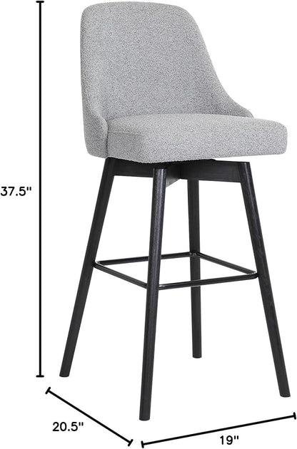 Armen Living Sicily Modern Farmhouse 26" Seat Height Swivel Black Wood Bar Stool for Kitchen Island Counter in Light Gray Fabric