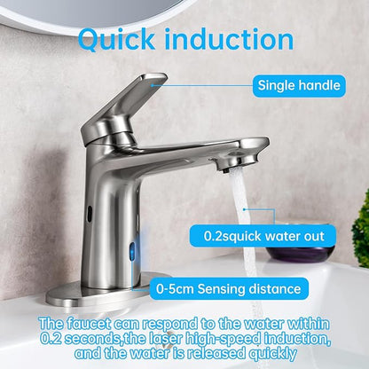 Bathroom Faucet with Built-in Soap Dispenser, Adjustable Hot & Cold Water Temperature, Short & Long Sensor Modes, Touchless Automatic Basin Sensor Faucet (Brushed Nickel)