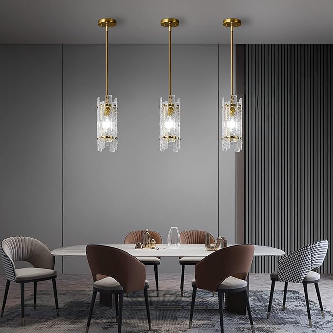 Modern Crystal Pendant Lighting Gold Pendant Lights Mini Glass Chandeliers, Adjustable Pendant Light Fixture for Kitchen Island Bedroom Living Room Dining Room Corridor(3Pack)