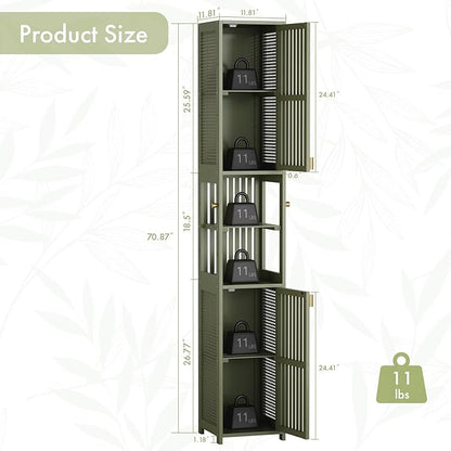 Amazer 70'' Tall Bathroom Storage Cabinet Bamboo, Slim Storage Cabinet with Rattan Door and Adjustable Shelves, Narrow Freestanding Organizer for Living Room Kitchen, Forest Green