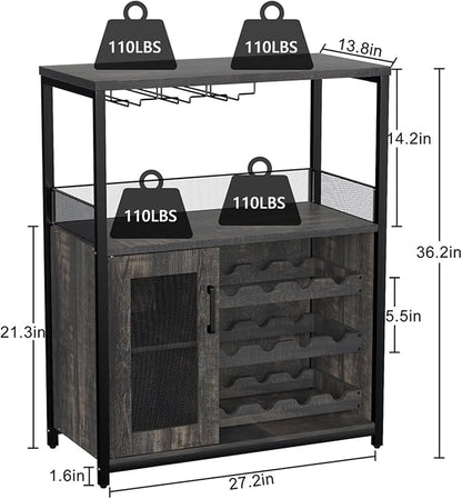 GAOMON Coffee Wine Bar Cabinet with Storage and Detachable Rack, Farmhouse Sideboard and Buffet Cabinet with Glass Holder and Mesh Door, Liquor Coffee Bar Cupboard, Dark Wood