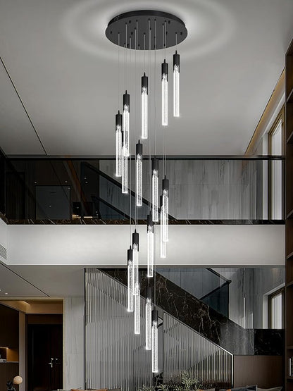Flashing God 137'' Large Crystal Chandeliers for High Ceiling 16-Lights Stairway Chandelier Modern Black Chandelier Crystal Pendant Ceiling Light for Living Room Foyer Entrance