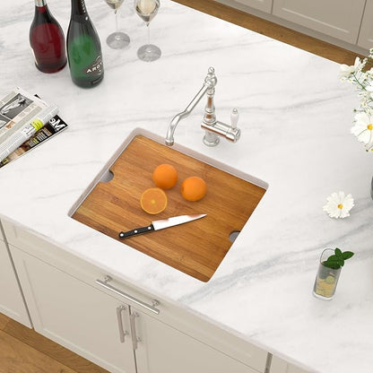 Dcolora 21 In. White Granite Composite Small Kitchen Sink, Single Bowl Workstation Undermount Prep Sink, Quartz Bar Sink, 21"x18"x9.65" #DC-GBUS25471