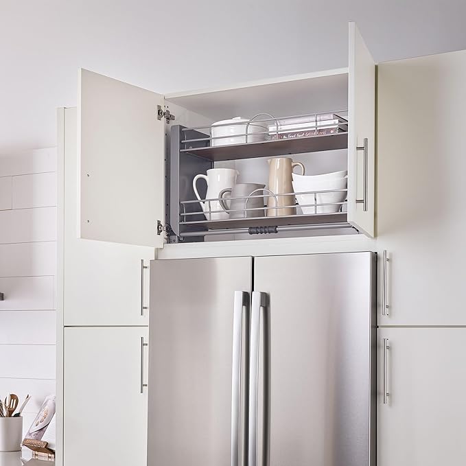 Rev-A-Shelf 36" Pull Down Heavy Duty Shelf Organizer for Tall Kitchen/Bathroom Cabinets, Dual Tier Wall Mounted Pantry Storage, Chrome, 5PD-36FOG