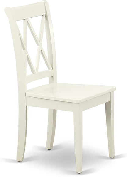 East West Furniture CLC-LWH-W Clarksville Dining Room Chairs - Double Cross Back Wood Seat Chairs, Set of 2, Linen White