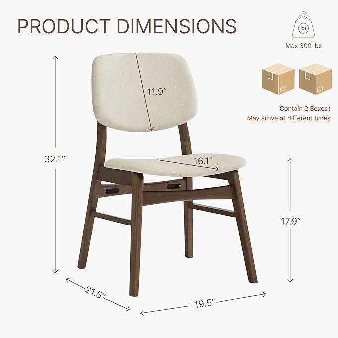 KISLOT Wooden Dining Chairs Set of 4, Upholstered Modern Dining Room Chairs, Mid Century Solid Oak Wood Kitchen Chairs for Living Room, Restaurant, Farmhouse (Cream Fabric & Walnut Color)