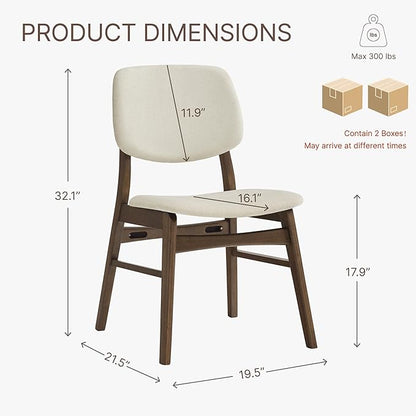 KISLOT Wooden Dining Chairs Set of 4, Upholstered Modern Dining Room Chairs, Mid Century Solid Oak Wood Kitchen Chairs for Living Room, Restaurant, Farmhouse (Cream Fabric & Walnut Color)