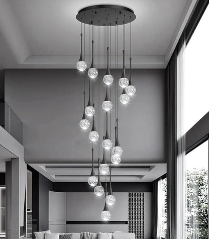 18 Light Modern Glam Crystal Chandelier for High Ceiling LED Dimmable Ceiling Pendant Light Staircase Foyer Enterway Living Room Chandelier Lighting Antique Black