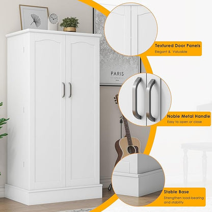 kepptory 47” Pantry Cabinet, Kitchen Pantry Storage Cabinet with Doors and Adjustable Shelves,Freestanding Buffet Cupboards Sideboard for Living Room and Dinning Room (White)
