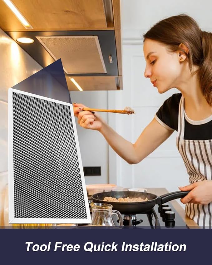 Range Hood Charcoal Carbon Vent Filter Replacement, Activated Carbon Air Filter for Ductless Kitchen Use, Aluminum Frame, 9 x 16 x 0.37 Inches, 2 Pack