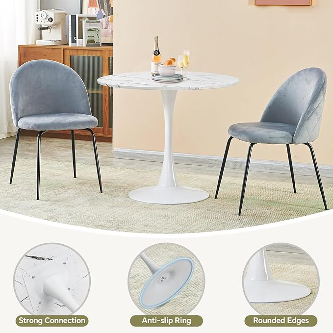 Round Dining Table 31.5" Faux Marble White Tulip Table with Pedestal Base for 2-4 People Small Space - Kitchen Living Room Cafe