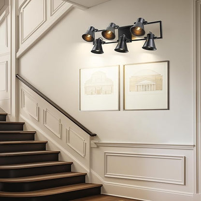 KEESFU Modern Kitchen Track Lighting Fixtures Ceiling,Black 6 Light Track Lighting with Rotatable Light Heads,Industrial Ceiling Spotlight for Kitchen Living Room Laundry Entrance.