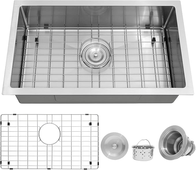 MILOSEN RV Kitchen Sink, 25''×15''×7'' 16 Gauge T304 Stainless Steel Drop-in/Undermount RV Sink, 25 inch Single Bowl Sinks for Caravans/Campervans & Site Cabins, 7 inch Depth Outdoor Trailer Sinks