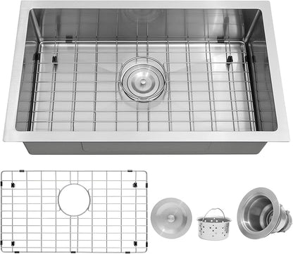 MILOSEN RV Kitchen Sink, 25''×15''×7'' 16 Gauge T304 Stainless Steel Drop-in/Undermount RV Sink, 25 inch Single Bowl Sinks for Caravans/Campervans & Site Cabins, 7 inch Depth Outdoor Trailer Sinks