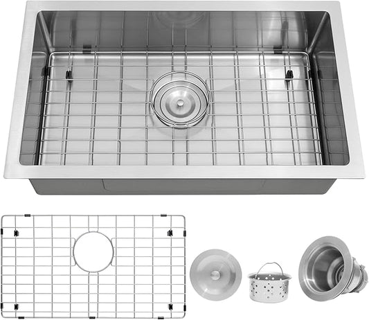 MILOSEN RV Kitchen Sink, 25''×15''×7'' 16 Gauge T304 Stainless Steel Drop-in/Undermount RV Sink, 25 inch Single Bowl Sinks for Caravans/Campervans & Site Cabins, 7 inch Depth Outdoor Trailer Sinks