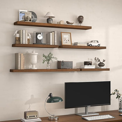 Axeman Natural Wood Floating Shelves for Wall Mounted 36 Inch Rustic Farmhouse Wall Shelves for Bathroom Bedroom Kitchen Living Room Decor Distressed Wooden Shelf|Set of 2, Weathered Walnut
