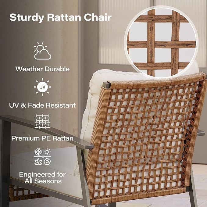 LAUSAINT HOME 7 Pieces Patio Dining Set, Outdoor Furniture Set of 6 Swivel Chairs with Soft Cushion and Iron Slats Table Top with Umbrella Hole, Conversation Set for Backyard
