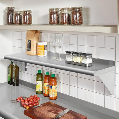Profeeshaw NSF Stainless Steel Shelf 18” x 72”, 500 lb Commercial Shelves Wall Mounted Metal Shelving with Backsplash and 2 Brackets for Restaurant, Bar, Utility Room, Kitchen and Garage