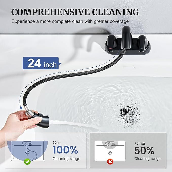 Ultimate Unicorn Matte Black Bathroom Sink Faucet - 4 Inch Centerset Pull Down Vanity Faucets 3 Hole with Pop Up Drain - Two Handle Modern Washbasin Tap Set with Pull Out Sprayer for Rv Restroom
