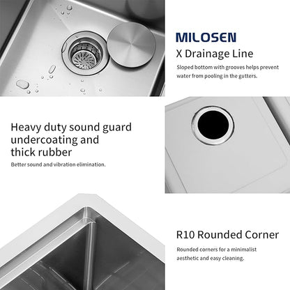 MILOSEN 30''x18'' Double Bowl Undermount Kitchen Sink, T304 Stainless Steel 50/50 Workstation Sinks with 10'' Deep Basins & Custom Accessories, Large Handmade Sinks, Modern & Stylish Design