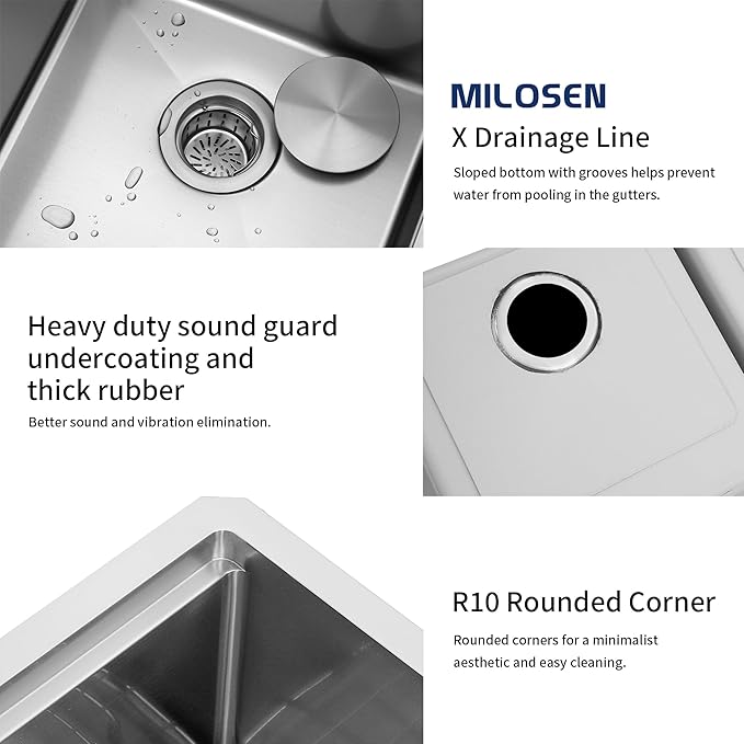 MILOSEN 33x20x10 Inch Farmhouse Kitchen Sink, Undermount 16 Gauge Stainless Steel 50/50 Double Bowl Sink, Workstation Apron Front Farm Sink with Integrated Ledge & Accessories, 10'' Deep Handmade Sink