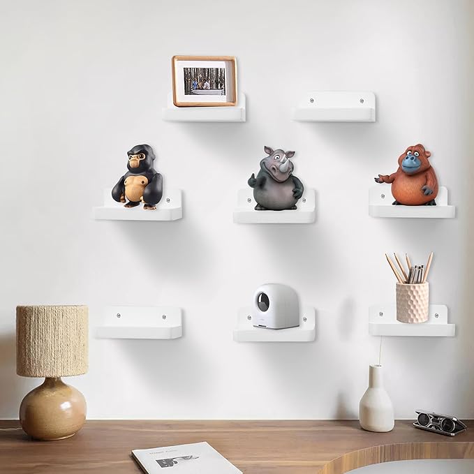 Small Floating Shelf, 4x4 Inch Display Ledges for Wall,Mini Shelves,Rustic Wood Shelf for Bedroom Living Room Bathroom Kitchen (8, Rustic White)