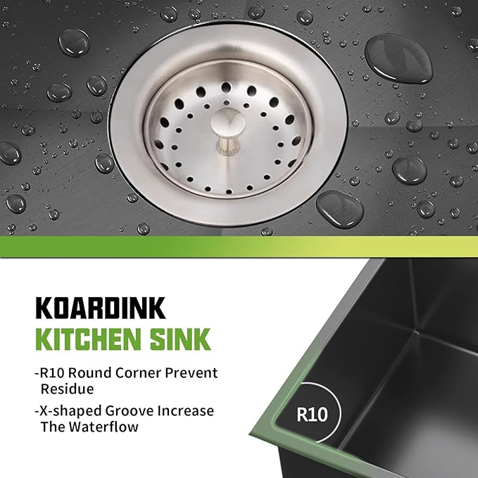 Black Kitchen Sink, 33x19 Inch Stainless Steel Drop In Modern Large Single Bowl Topmount Kitchen Sink Gift Combo-SS Grid,Silicon Mat, Drain Strainer Set Compatibility With Various Kitchen&Bar Styles