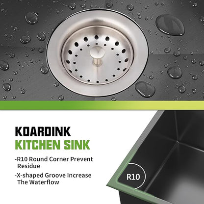 Black Kitchen Sink, 33x19 Inch Stainless Steel Drop In Modern Large Single Bowl Topmount Kitchen Sink Gift Combo-SS Grid,Silicon Mat, Drain Strainer Set Compatibility With Various Kitchen&Bar Styles