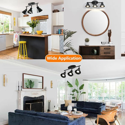 Modern 3-Light Track Lighting Fixture, Black Metal Ceiling Spotlight with Flexible Rotatable Heads, GU10 Base Directional Track Light for Kitchen, Hallway, Living Room & Gallery