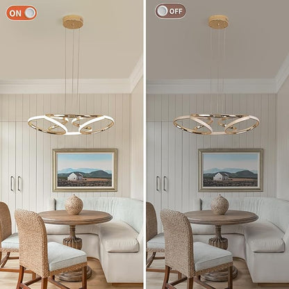 23 inch Modern Chandelier for Dining Room, Kitchen Chandelier & Entryway, Dimmable LED Pendant Light with Adjustable Height, 32W for Hallway, Living Room, Bedroom (Gold M)