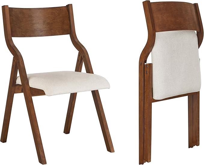 Ball & Cast Upholstered Folding Chairs Set of 2, Kitchen Dining-Chair w/Solid Wood Frame, Portable Activity Neeting Chair,No Assembly Needed, Easy Carry and Storage,Walnut+Taupe