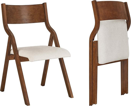 Ball & Cast Upholstered Folding Chairs Set of 2, Kitchen Dining-Chair w/Solid Wood Frame, Portable Activity Neeting Chair,No Assembly Needed, Easy Carry and Storage,Walnut+Taupe