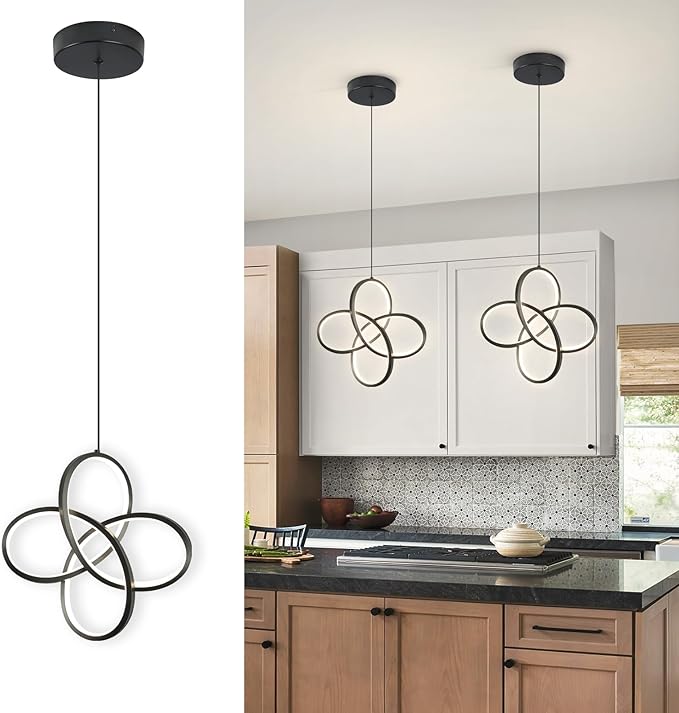 Black Pendant Lighting, 4500K Modern Pendant Light Kitchen Island, Height Adjustable Hanging Pendant Light Fixtures for Dining Room Kitchen Sink Bedroom Hallway,1 Pack