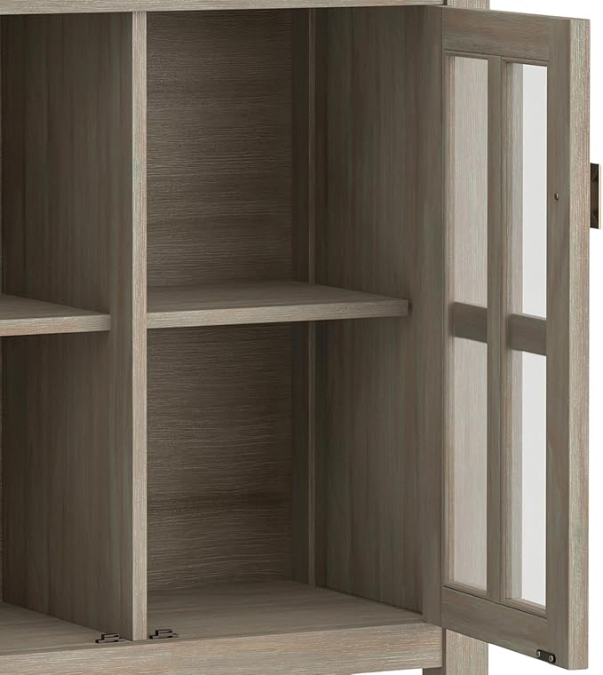 SIMPLIHOME Artisan SOLID WOOD 30 Inch Wide Contemporary Low Storage Cabinet in Distressed Grey, For the Living Room, Entryway and Family Room