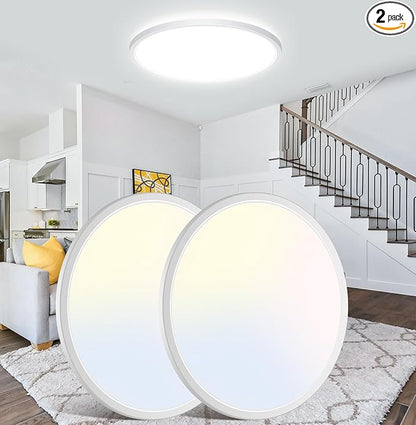 Peasur 15Inch Large LED Ceiling Light Flush Mount, 5CCT 3000K-6500K Adjustable Ceiling Light Fixture, 3000LM 30W Wide Round Light for Livingroom Kitchen Bedroom Diningroom, 2Pack