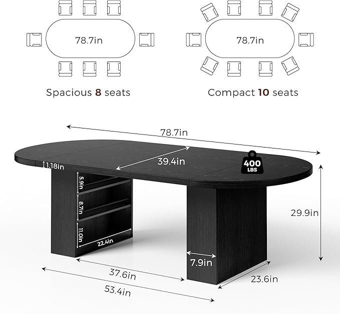 Jocoevol 78.7" Dining Table for 6 8 10, Modern Dining Room Table with Storage, Wood Kitchen Table with Heavy Duty Legs, Dinner Tables for Kitchen Dining Room (Black)