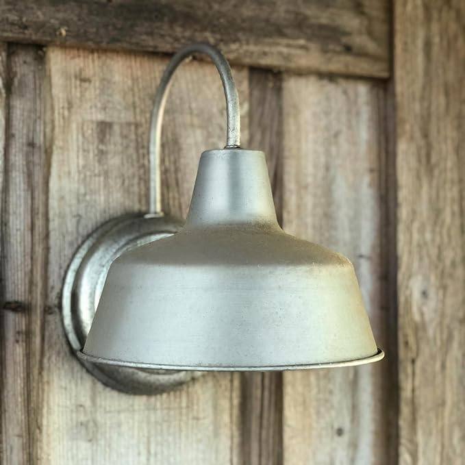 Design House Mason Farmhouse Gooseneck Barn Light, Outdoor Exterior Porch or Patio Wall Light Fixture, Galvanized Gray Paint, 10 Inch Diameter, 1-Pack, 579383