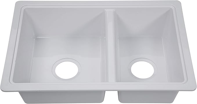 Lippert RV Double Kitchen Galley Sink - 25" x 17" x 6.6" - White — Durable, Space-Saving Sink for RVs and Manufactured Homes - Scratch-Resistant ABS Acrylic - Lightweight and Easy to Install — 809030