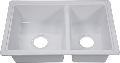 Lippert RV Double Kitchen Galley Sink - 25" x 17" x 6.6" - White — Durable, Space-Saving Sink for RVs and Manufactured Homes - Scratch-Resistant ABS Acrylic - Lightweight and Easy to Install — 809030
