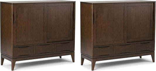 SIMPLIHOME Harper Solid Wood 48 inch Storage Cabinet in Walnut Brown (Set of 2) for the Living Room, Entryway and Family Room