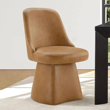 KISLOT Swivel Dining Chairs Set of 1, Upholstered Mid Century Modern Deskchair with High Back, Faux Leather Kitchen Chairs for Dining Room, Bedroom, Dressing Room, Brown