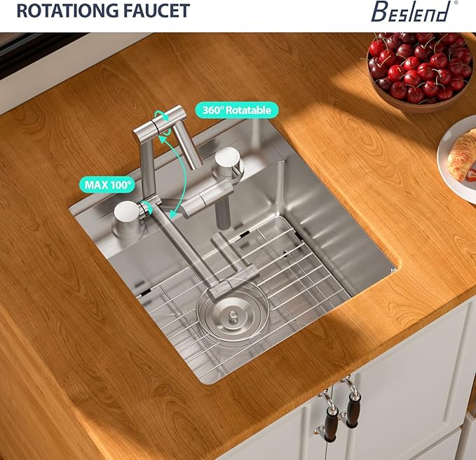 16 Inch Outdoor Kitchen Sink With Faucet and Cover - Beslend 16x17x9 Undermount Kitchen Bar Sink Workstation 16 Gauge Stainless Steel Single Bowl Small Sinks Under Counter Indoor Outdoor