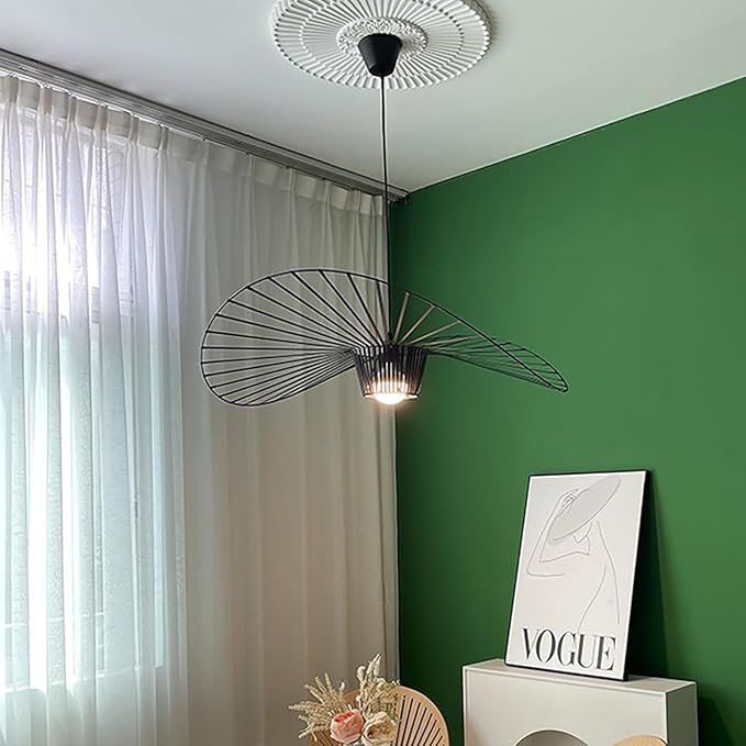 Modern Black Woven Chandelier, 31.5" Farmhouse Coastal Hat Pendant Light Fixtures Matte Black Handwoven Shade Boho Pendant Hanging Lamp for Kitchen Dining Room Bedroom Foyer Hallway