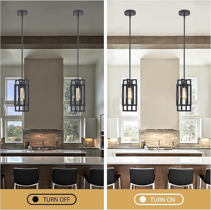 Black Pendant Lights Kitchen Island, Adjustable Modern Pendant Lights Fixture Farmhouse Mini Kitchen Pendant Lighting, Square Pendant Ceiling Hanging for Bedroom Dining Room Entryway Foyer