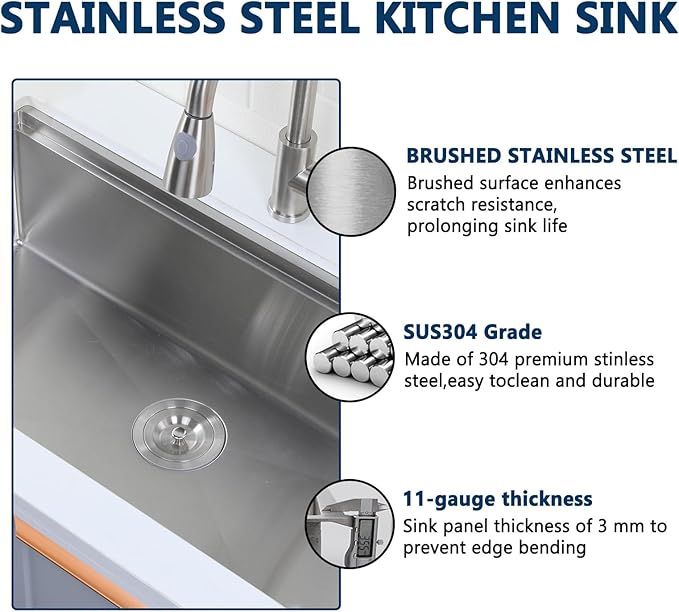 HOTIS 32 Inch Undermount Kitchen Sink Stainless Steel, 32" x 18" Single Bowl Undermount Workstation Sink, 16 Gauge Handmade Multifunction Chef Sink with Cutting Board & Accessories