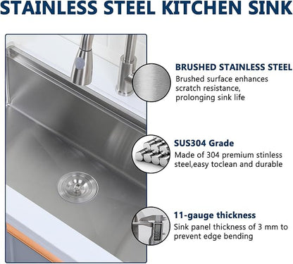 HOTIS 32 Inch Undermount Kitchen Sink Stainless Steel, 32" x 18" Single Bowl Undermount Workstation Sink, 16 Gauge Handmade Multifunction Chef Sink with Cutting Board & Accessories