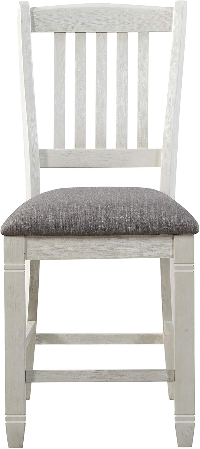 Lexicon Counter Height Stools Set of 2 Saratoga Kitchen Counter Stools Upholstered Foam Padded Seat, Slat Back, Solid Wood Frame, Farmhouse Rustic Chair, Easy Assembly, 24.5" Seat Height,Antique White