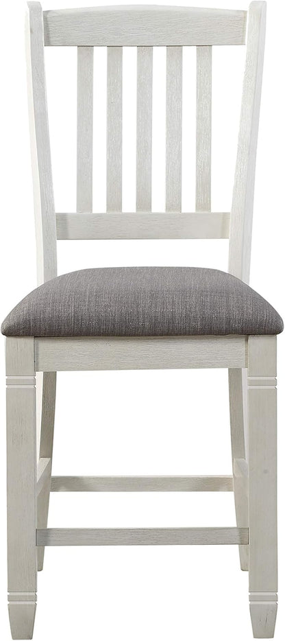 Lexicon Counter Height Stools Set of 2 Saratoga Kitchen Counter Stools Upholstered Foam Padded Seat, Slat Back, Solid Wood Frame, Farmhouse Rustic Chair, Easy Assembly, 24.5" Seat Height,Antique White