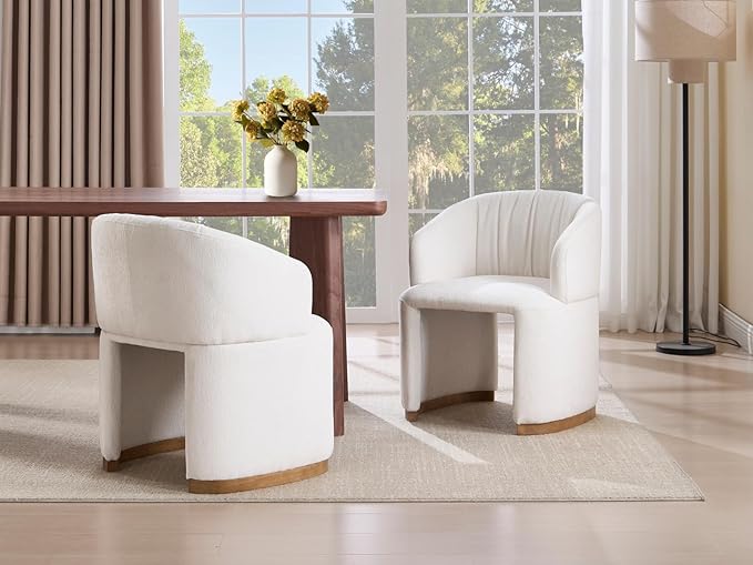 Barrel Dining Chairs Set of 2 - Accent Armchairs with Upholstered Curved Backrest, Modern Chenille Side Chairs for Dining Room/Living Room/Kitchen Island, Beige